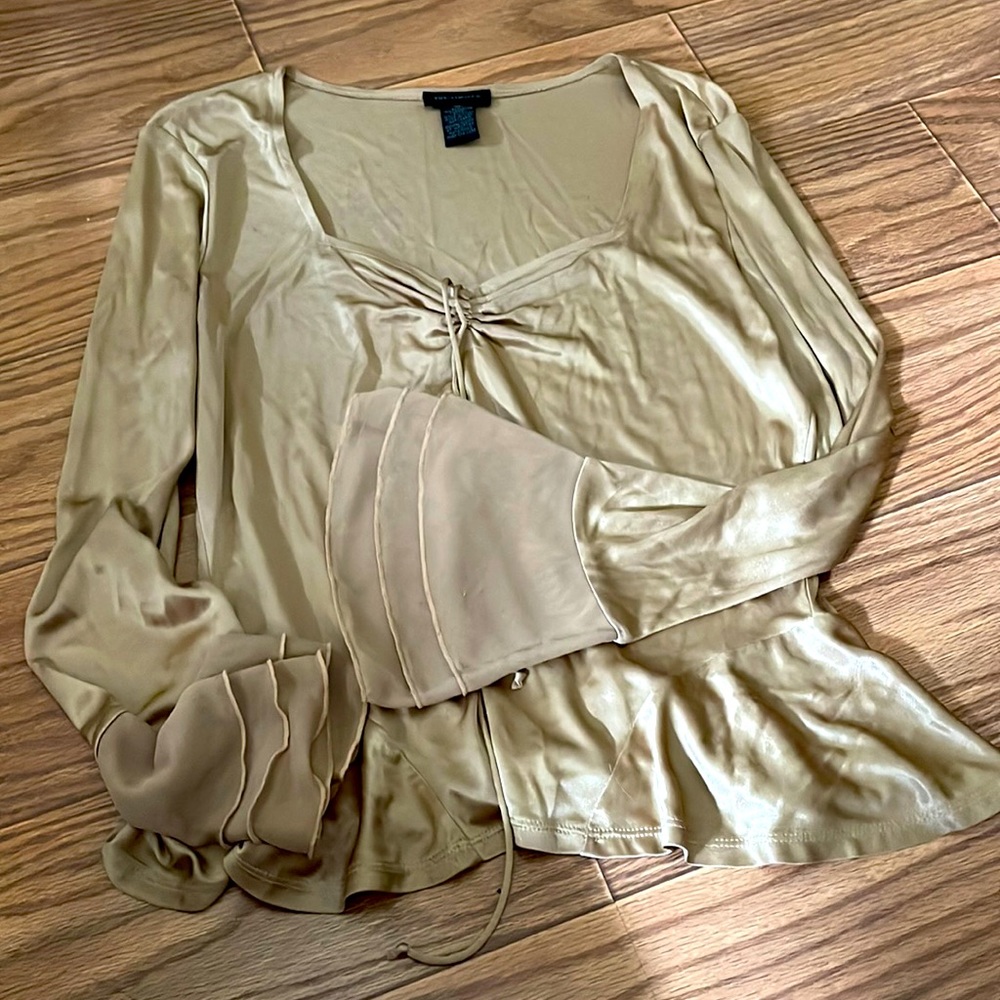 Tan ruffled blouse